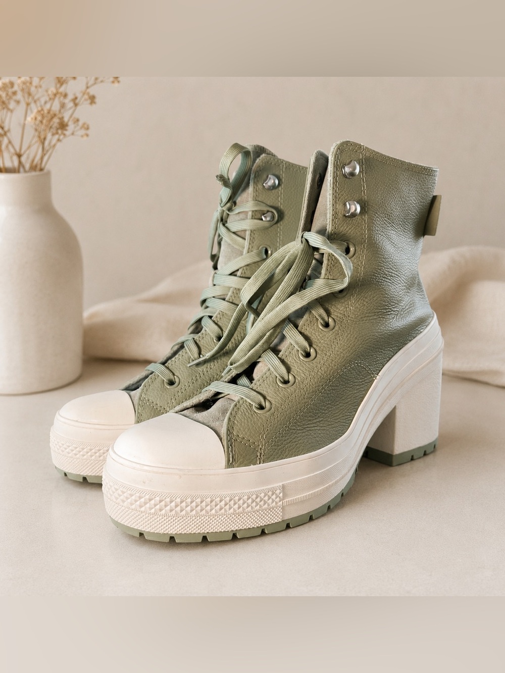 Converse Chuck 70 De Luxe Heel Leather Boots Olive Green Unisex 9.5/11.5 EU43 Wo